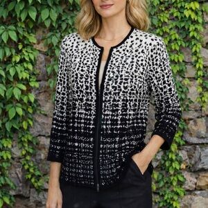 STIZZOLI Quiet Luxury Italian Made Black and White Zip Cardigan, 48 IT/12 US